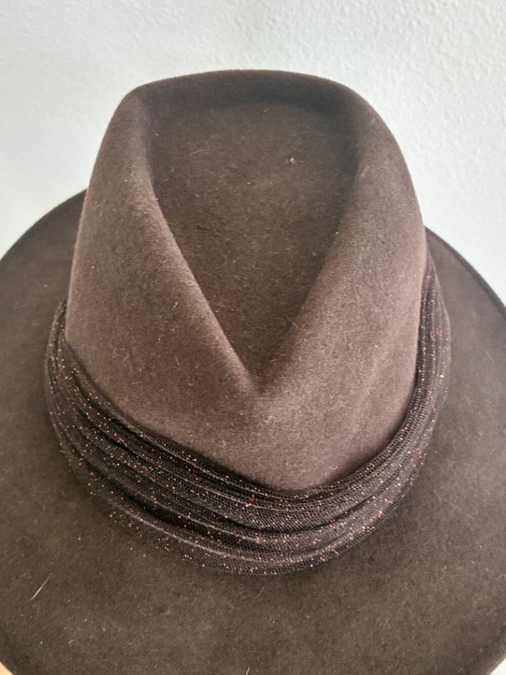 Eugenia Kim Wool Felt Hat Brimmed Fedora Metallic Glitter Tulle - Picture 7 of 9